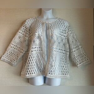 CHICO'S TRAVELERS Foiled Open Weave White Size 4 (XXL/20) Jacket Winter Drift